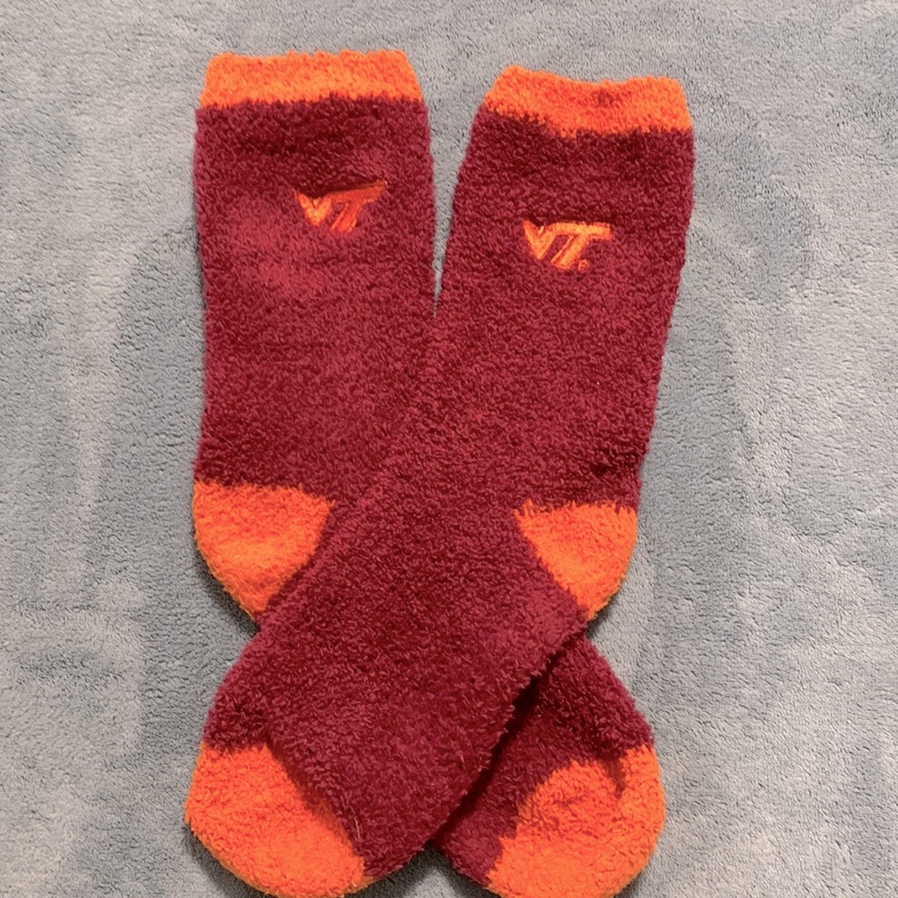 Virginia Tech fleece style socks. Small.